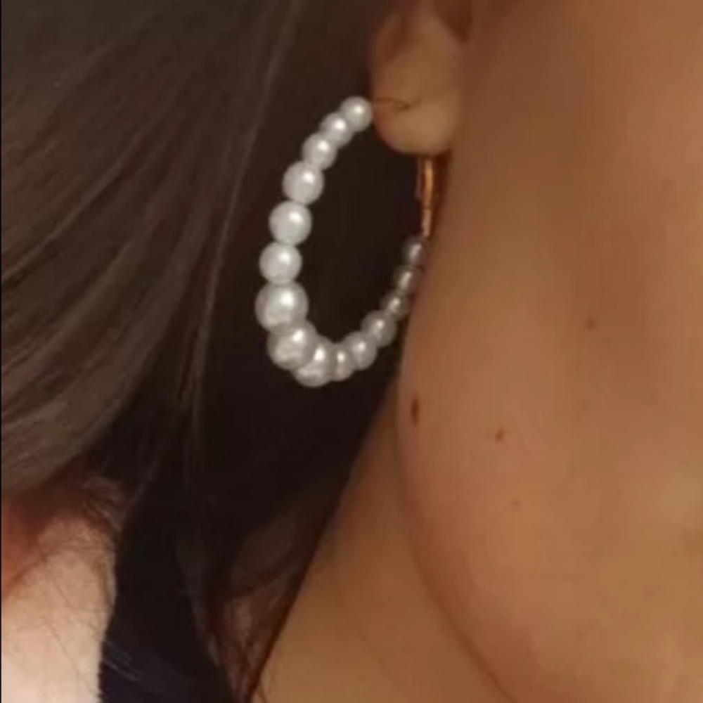 Pearl Hoop Earrings - Picture 2 of 4